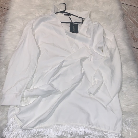 PrettyLittleThing | Dresses | Prettylittlething Plus White Long Sleeve  Tassel Hem Drape Detail Bodycon Dress | Poshmark